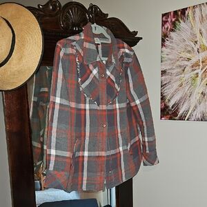 CAbi Gray and Red Plaid Shirt